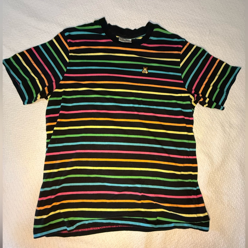Teddy Fresh Black Tee with Colorful Stripes